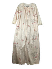 Miss Elaine Vintage Union Workers Blue Floral Nightgown Lace Trim Womens Medium