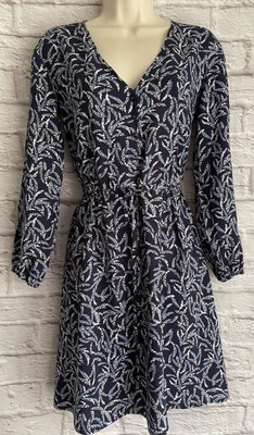 NEW Draper James Shirt Dress size 0 Blue Fern V-Neck Elastic Waist Tie DRW0312