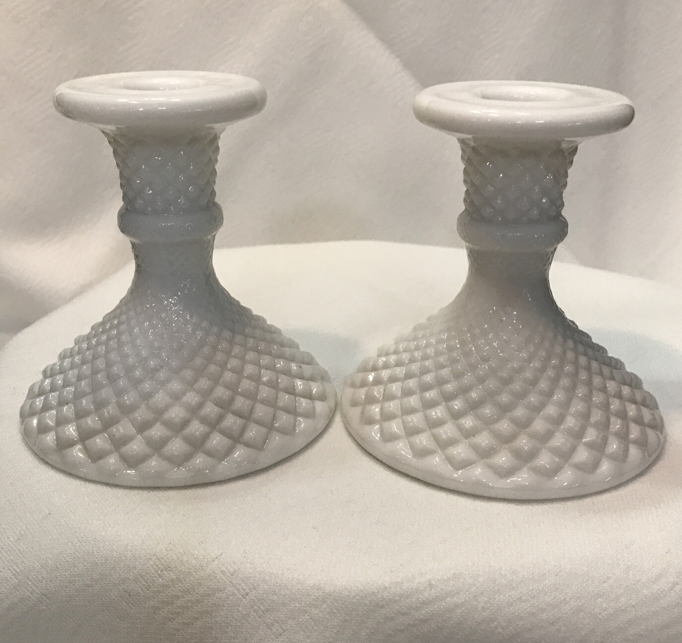 Vintage Westmorland Hobnail Milk Glass Candle Holders Set of 2 Excellent Condition-image
