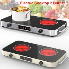 Electric Cooktop 2 Burner Portable Electric Stove Top Knob Control 110V 2200W US