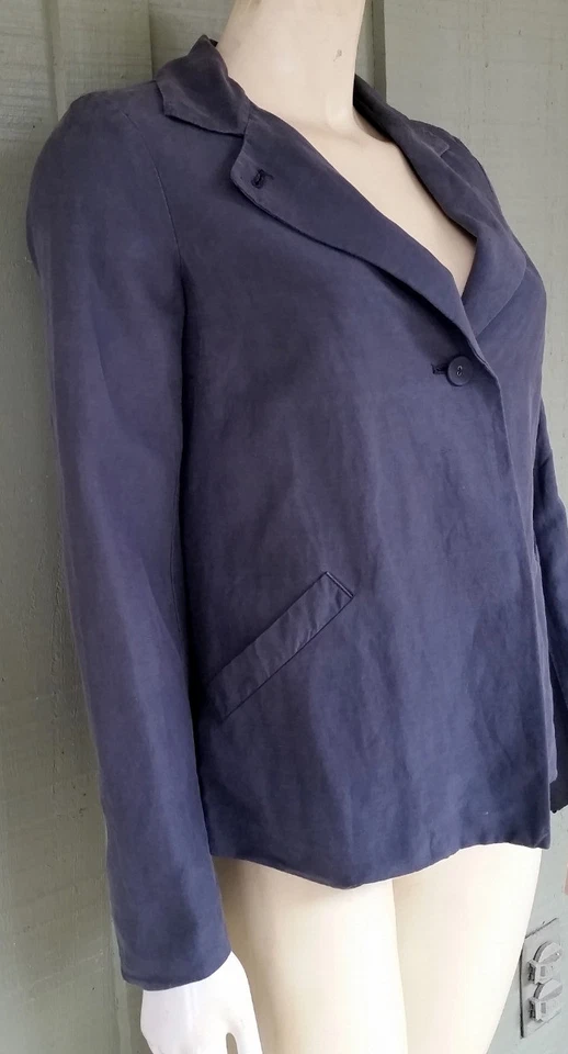 NUEVO CON ETIQUETAS DKNY PURE Azul Gris Seda Lino Chaqueta Blazer P Petite Donna Karan $275 Foto 2 de 4