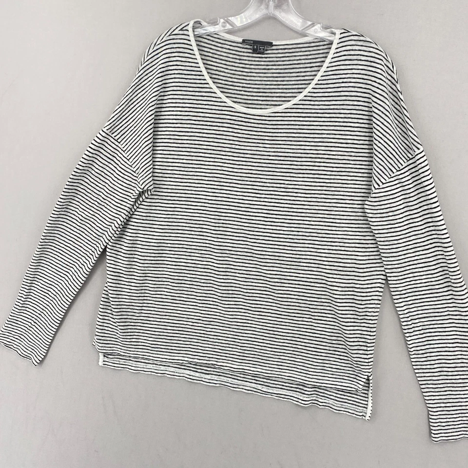 Camiseta Vince Manga Larga Rayas Blanca Negra Mujer Pequeña Gran Tamaño Lino Jersey Foto 3 de 4