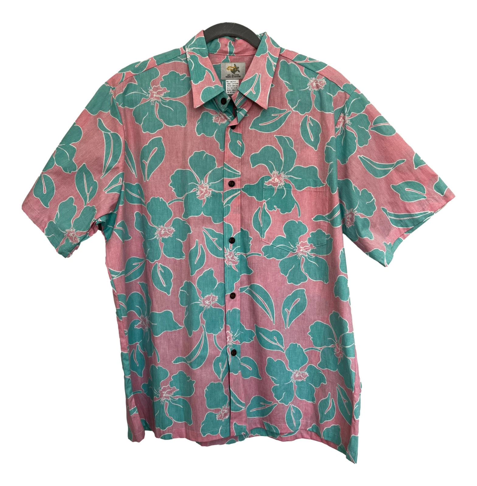 Two Palms Cotton Aloha Hawaiian Shirt Pink Floral Pattern Made In Hawaii
