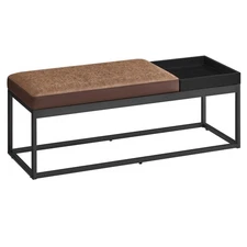 LUIZ Ottoman Bench with Tray Storage Shoe Rack Steel Frame Walnut Brown