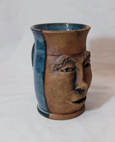 Great Vintage Studio Art Pottery Face Mug Half Glazed Signed Hamilton?