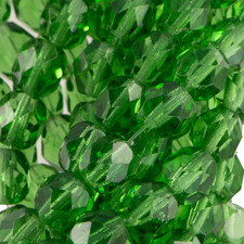 6mm Czech Faceted Prairie Green Firepolish Glass Beads 25 