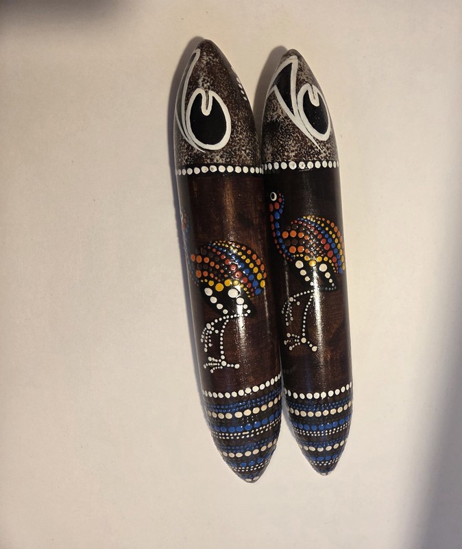2 Australian Aboriginal Digeridoo Clapping Sticks with Bird Design 9 Inches Long