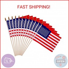12 Pack Small American Flags - 4x6 Inch Mini USA Hand Held Stick Flag