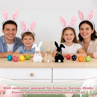 Osterhasen Figuren 3Er Set Holz Schwarz Weiß Natur Tisch Fensterbank Deko