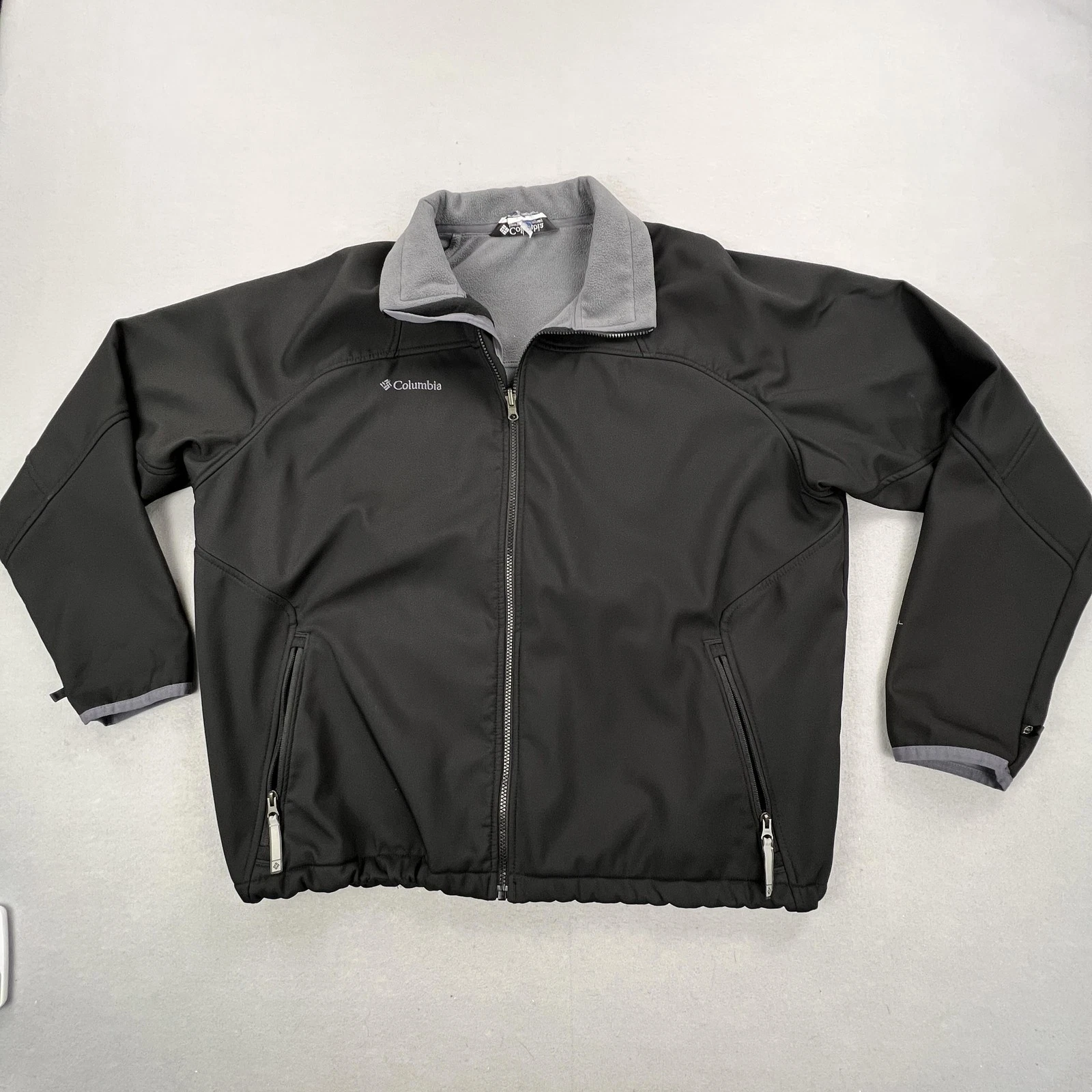 Columbia Softshell Jacket Mens XL Black Fleece Lined Full Zip Hiking Outdoor