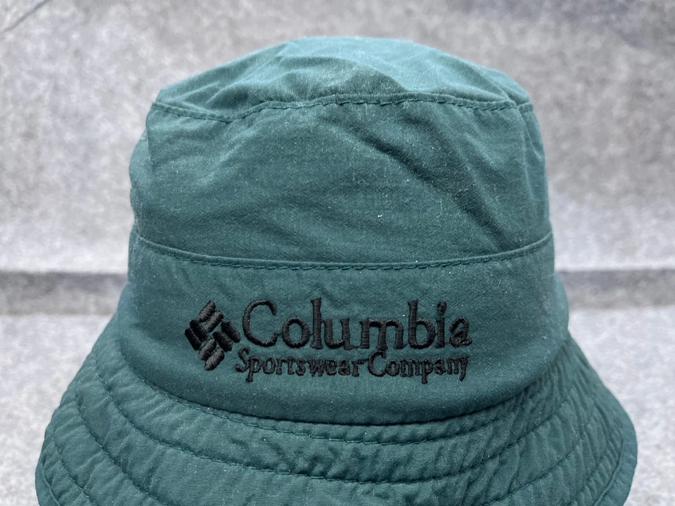 Columbia Sombrero Cubo Adulto Pequeño Verde Azulado Algodón Poli Polar Cuello Solapa Campamento Hecho en EE. UU. Foto 2 de 4