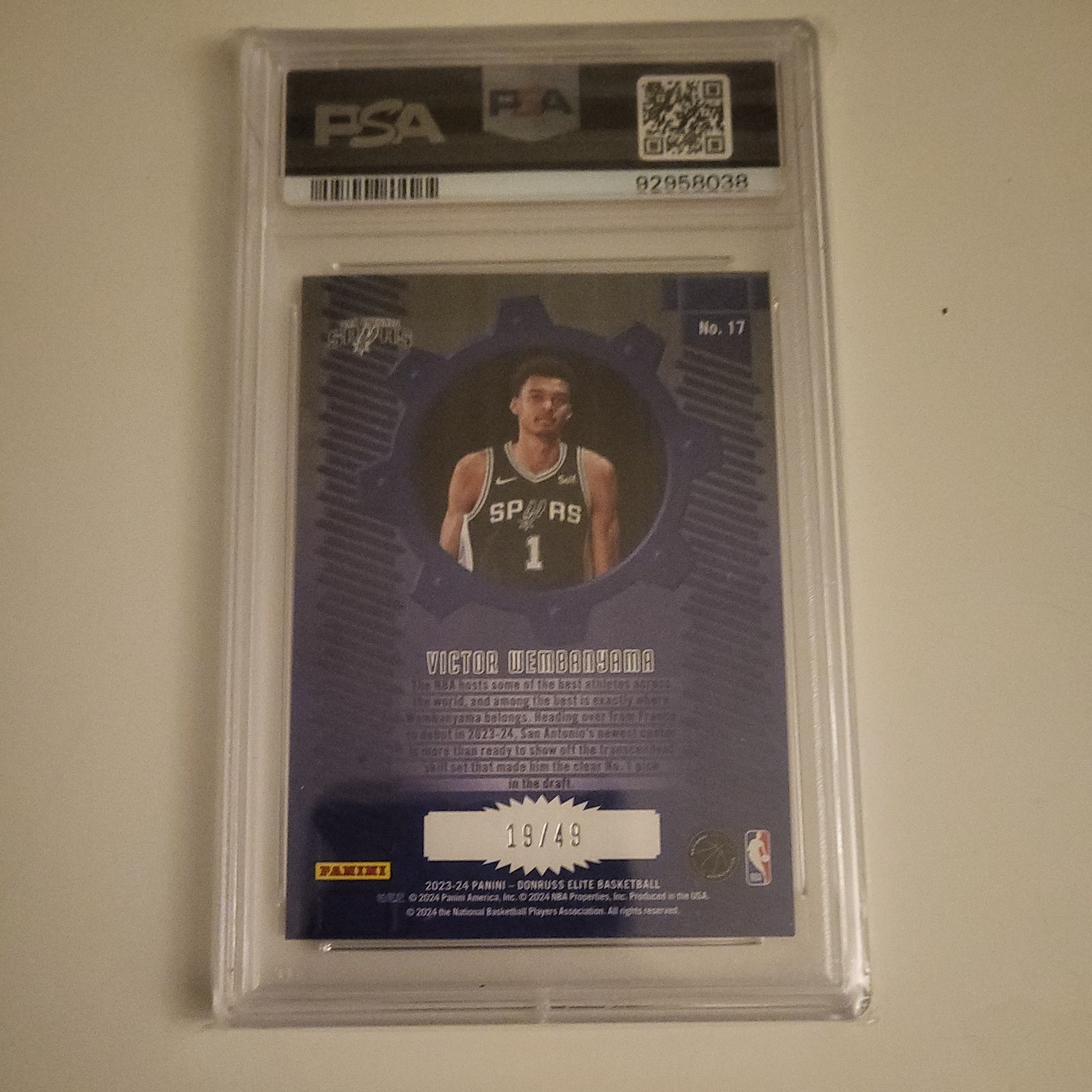 Victor Wembanyama RC /49 PSA 9 Donruss Elite Purple Craftsmen SSP view 2