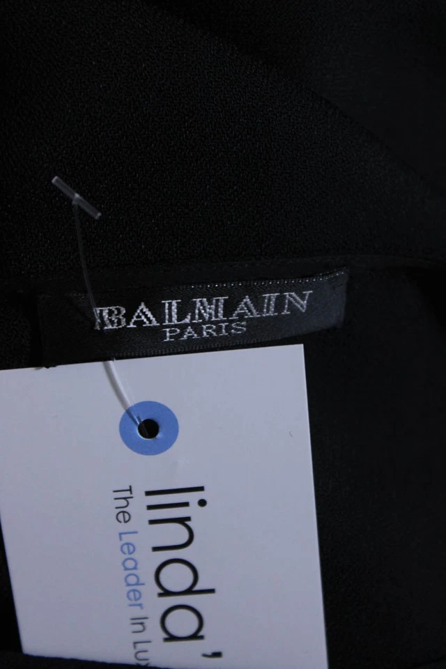 Balmain Womens 3/4 Sleeve Scoop Neck Beaded Trim Dress Black Red Size FR 40 LL19 - Image 4 of 4