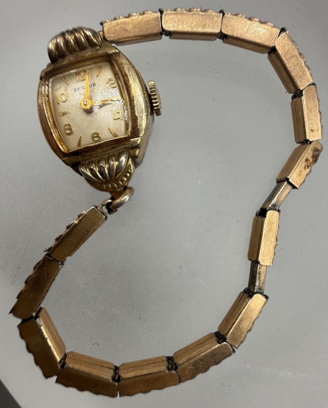 ANTIQUE BENRUS 10K ROLLED GOLD WIND UP MECHANICAL WRIST WOMENS WATCH