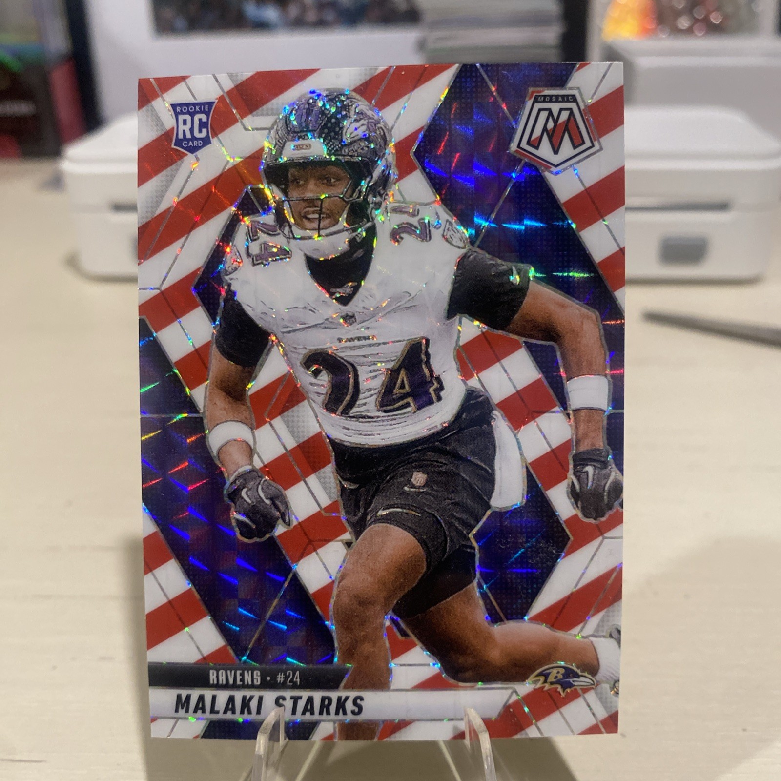 Malaki Starks 2025 Panini Mosaic #347 Red and White Stripe Mosaic Prizm Rookie