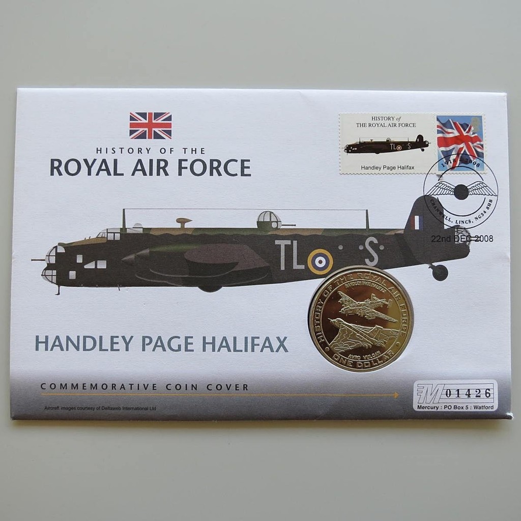 2008 History of the RAF Handley Page Halifax Aircraft 1 Dollar Coin Cover - UK PNC First Day Covers - Royal Air Force