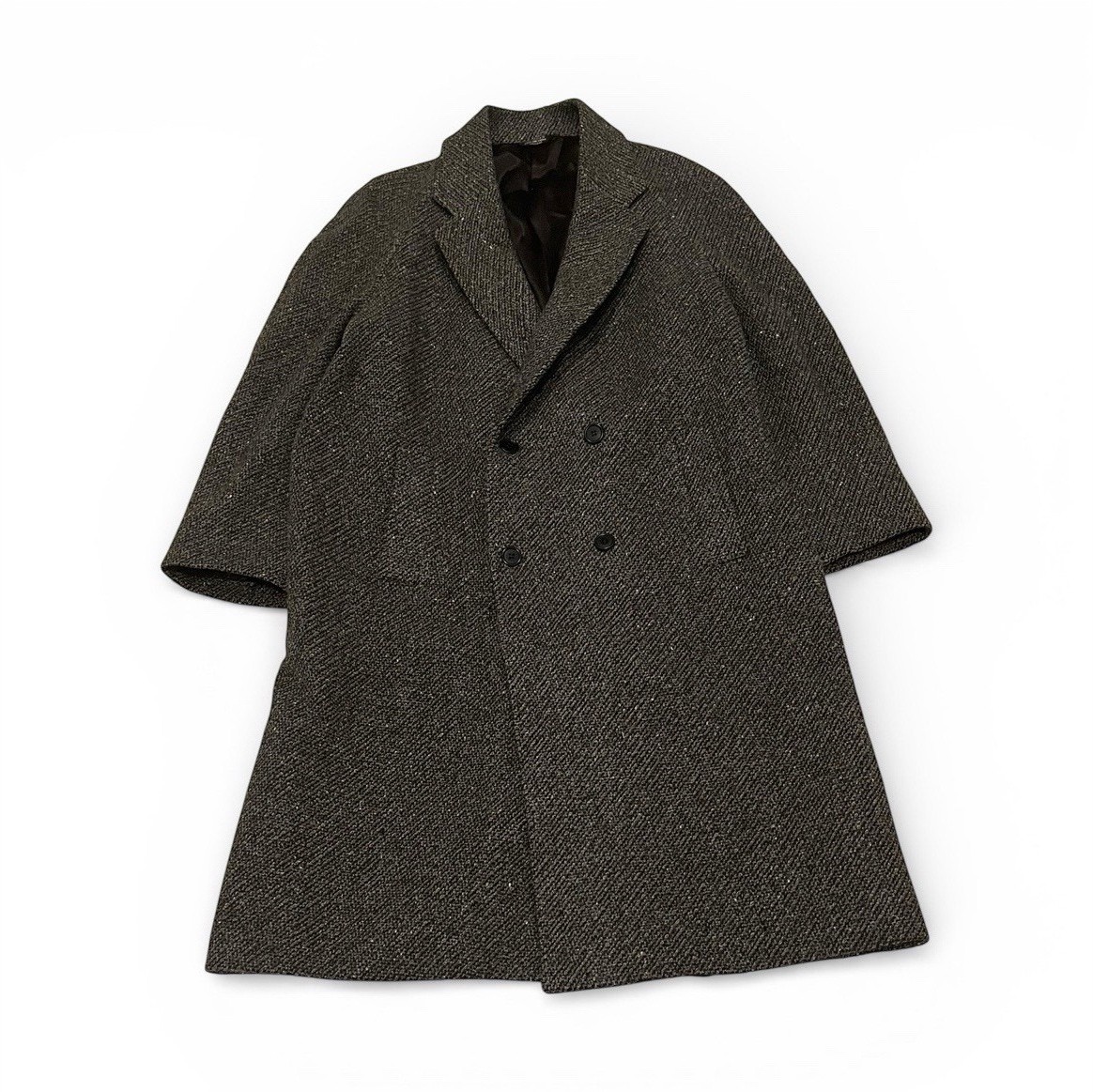 Gray Herringbone Double Breasted Long Overcoat Bu… - image 1