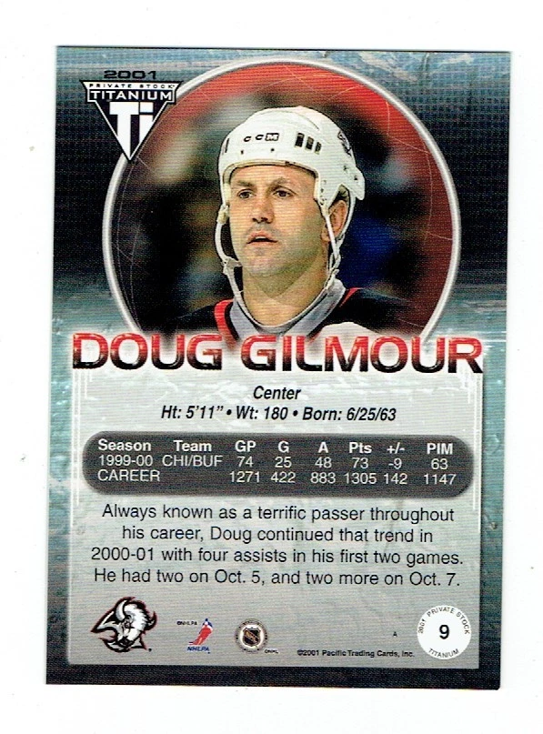 Doug Gilmour 2000-01 Titanium Gold #9 63/99 - Image 2 of 2