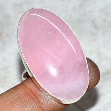 925 Silver Plated Rose Quartz Ethnic Ring Handmade Jewelry Size US 10.5 JW