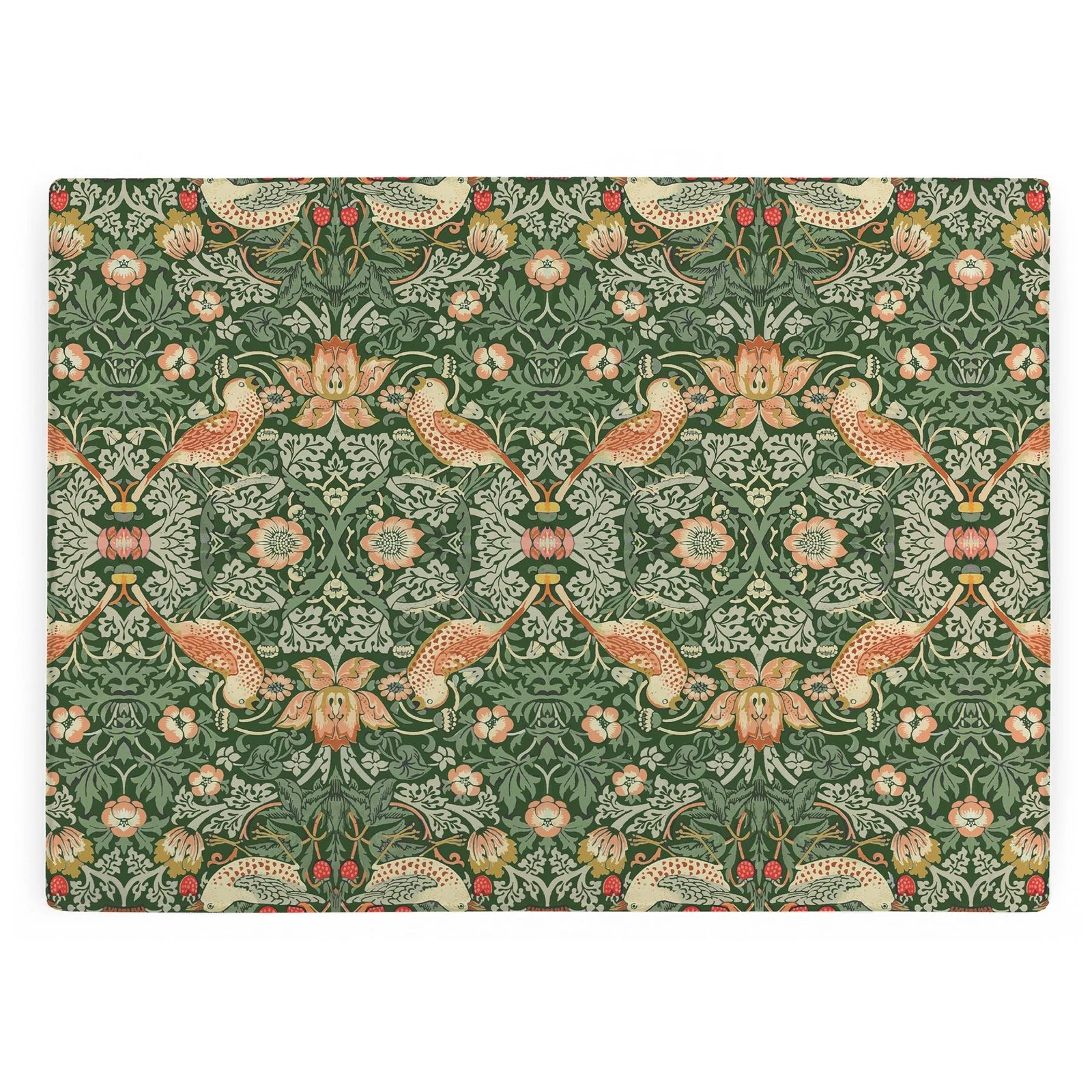 Green Strawberry Thief Glass Worktop Protector - William Morris Artwork Gifts