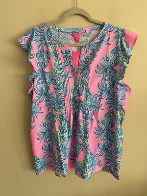 Lilly Pulitzer Golda Tropical Pineapple Top Pelican Pink Beat The Heat XL Resort