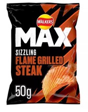 Walkers Max Sizzling Flame Grilled Steak Crisps 50g (pack of 24)