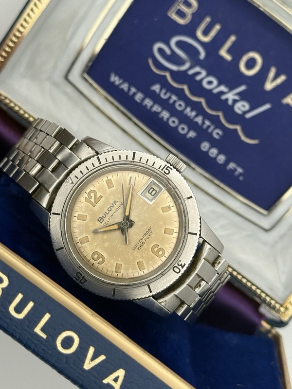 Bulova Snorkel Devil Diver Automatic 666ft Vintage Date Watch w/ Original Box