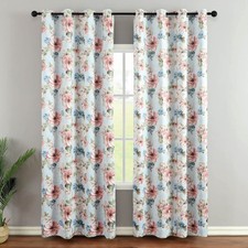 Printing Curtains for Living Room, Red Floral Home Decorative Grommet Window ...