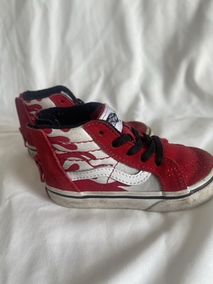 Vans Skate Red Flame High Top Sneaker Toddler Shoes with Zipper Size 6