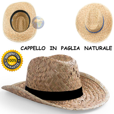 CAPPELLO SOMBRERO in PAGLIA Cappellino Panama ESTIVO Festa MESSICANO Uomo  DONNA