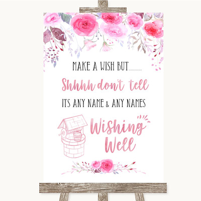 Rosa Aquarell Blumen Wunsch Brunnen Botschaft personalisiert Hochzeit Schild