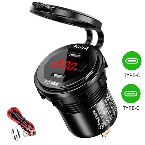 Caricabatteria auto 90W USB C PD ricarica rapida voltmetro adattatore 12V/24V per auto barca camper - Foto 12 di 24
