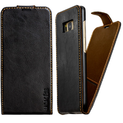 Leder Cover für Apple / Samsung / Huawei  Smartphone Handy Schutzhülle schwarz  
