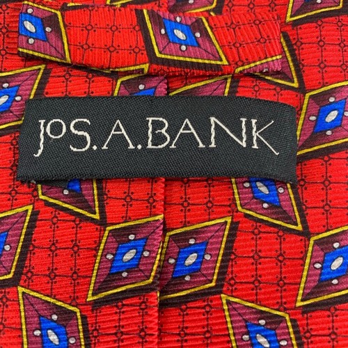 Corbata clásica Jos A Bank para hombre roja azul geométrica 100 % seda 3 3/4 x 59 - Imagen 3 de 6