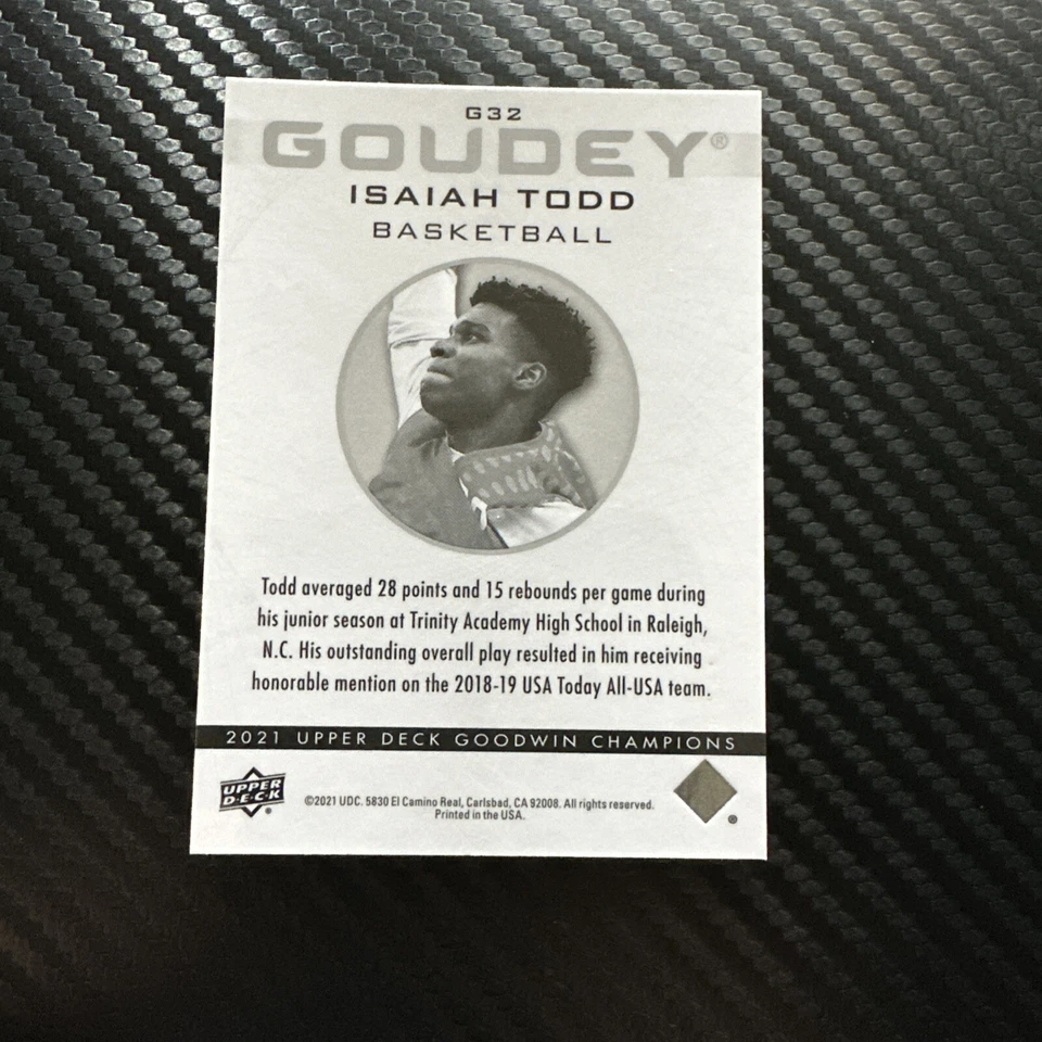 2021 Upper Deck Goodwin Champions Goudey Black Gold /249 Isaiah Todd Rookie RC - Image 2 of 4