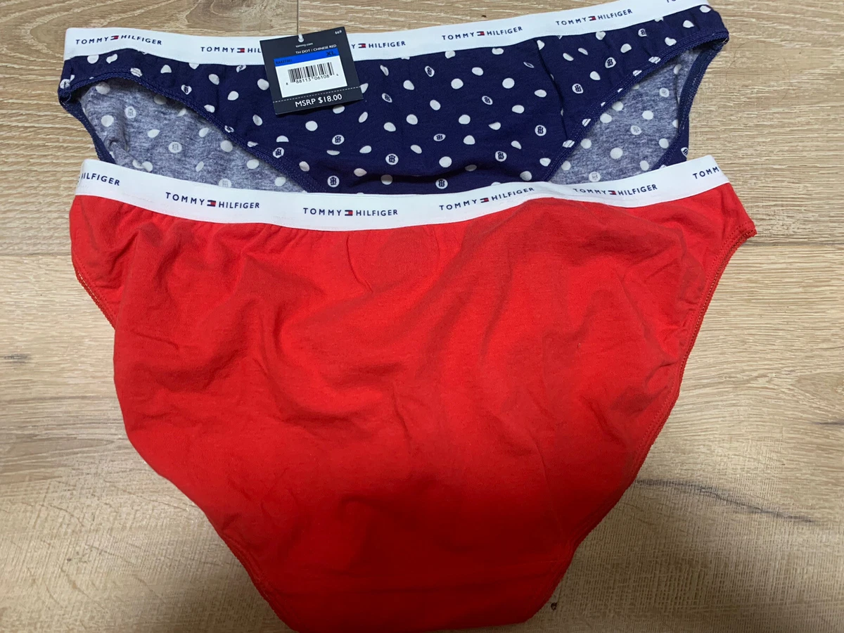 NWT 2 Tommy Hilfiger Women&#039;s Panties Navy Blue Polka Dots Red XL Bikini |