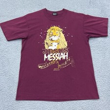 VTG Jesus T-Shirt L The Messiah Lion Lamb Single Stitch Red Isaiah 53 USA Made