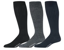 Men's Over the Calf Dress Socks, Merino Wool Knee High Ribbed Socks