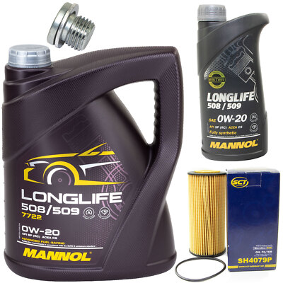 Motoröl Set 0W-20 6 Liter + Ölfilter SH 4079 P + Schraube für VW Tiguan 180 PS