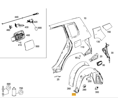 Genuine Mercedes-Benz GLK X204 Rear Inner Fender Liner Right 