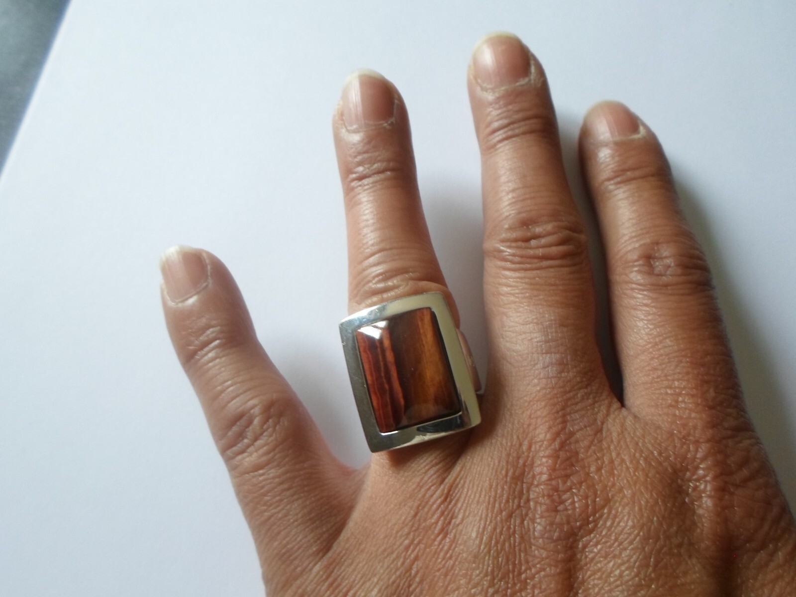 solid silver ring, Vallès, tiger eye rectangle, s… - image 5