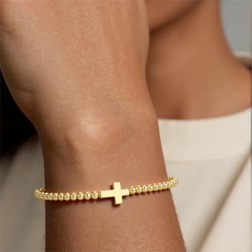 14K Gold Bead Stretch Bracelet for Women Hypoallergenic Elegant