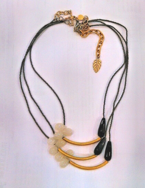 DAVID AUBREY 18k Gold Plate White Purple JADE 3 Strand BoHo w/ Extender Necklace