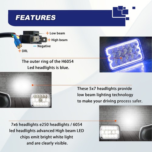 5x7" 7X6" LED Projector Headlights w/ Blue Parking Light H4 Bulbs For Pickup - Picture 5 of 9