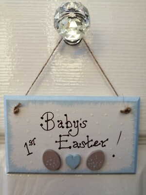 * Handarbeit Happy Baby Junge 1. Ostereier Plakette Geschenk Shabby Chic *