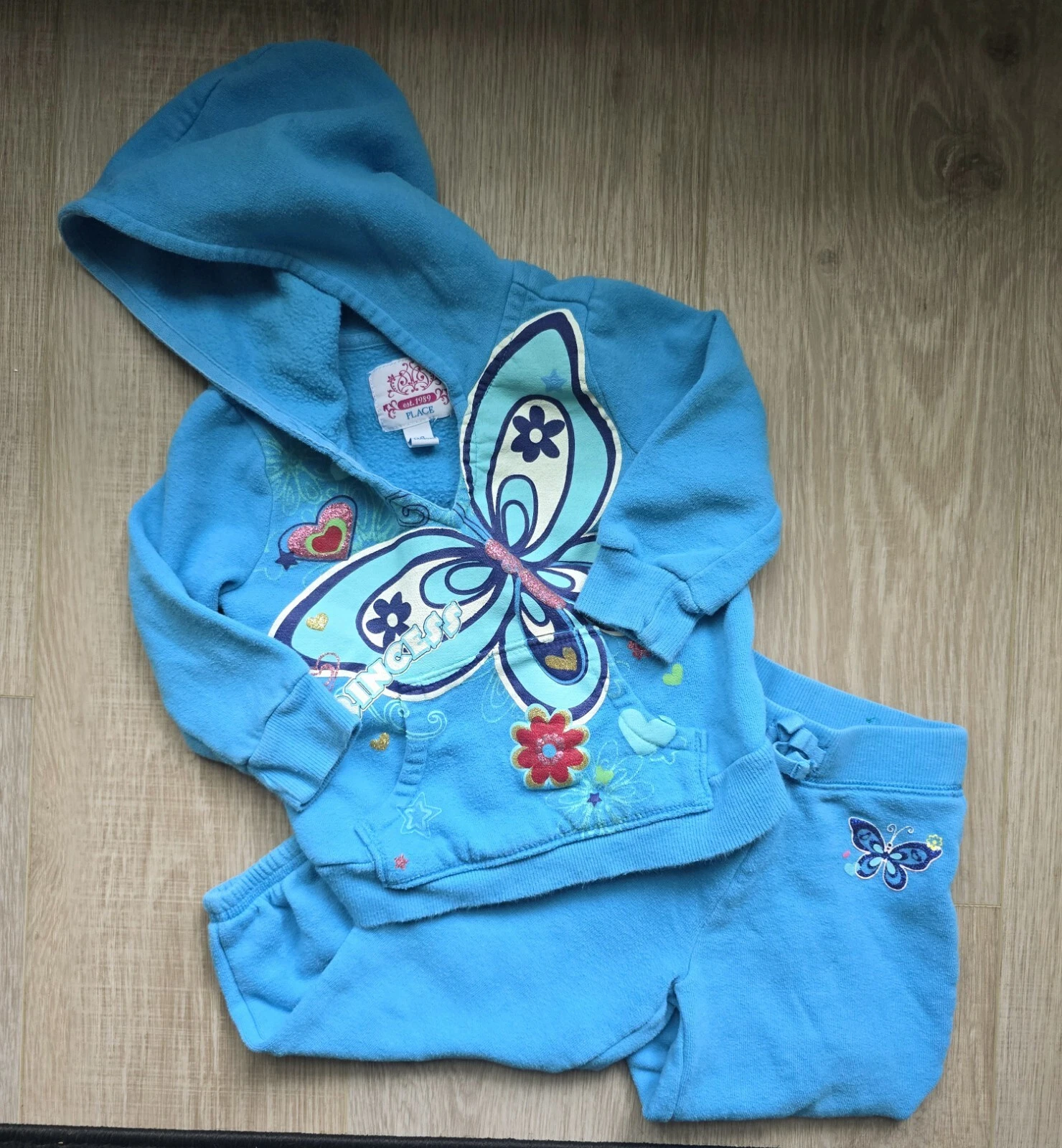 Childrens Place Butterfly Princess Y2K Blue Hoodie Jogger Sweatsuit Set Baby 18M