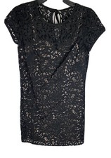 Loft 2 Black Tan Dress Womens Lace A Line Short Sleeve Lined Layered Round Neck