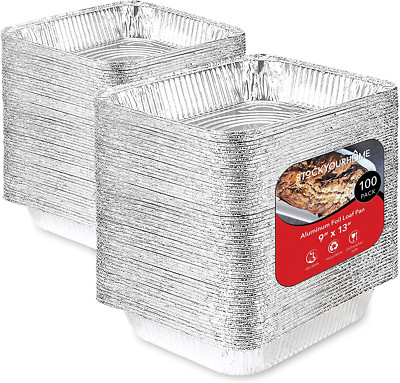 Aluminum Pans 9X13 Disposable Foil Baking Pans (100 Pack) - Half Size Steam Tabl