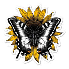 Butterfly Sunflower Vinyl Sticker Water Resistant, Scrapbooking, Laptop, 2 Sizes