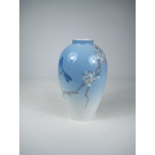 Royal Copenhagen Blue Vase Floral Dragonfly Porcelain Denmark Decor CHIP - Picture 2 of 11
